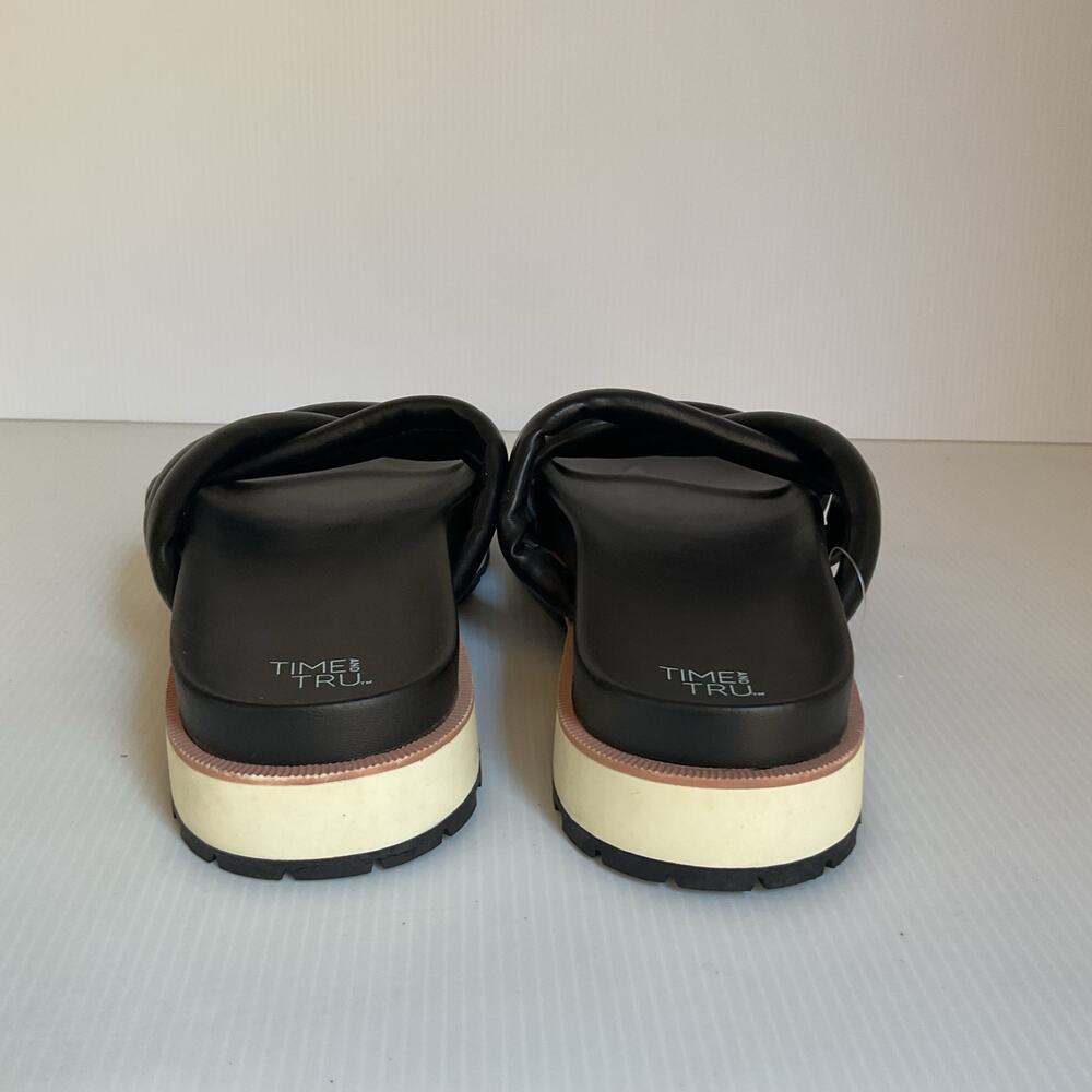 Time and Tru Black Cross Strap Slide Sandals Size 8  Summer Vacation Beach - Picture 5 of 6